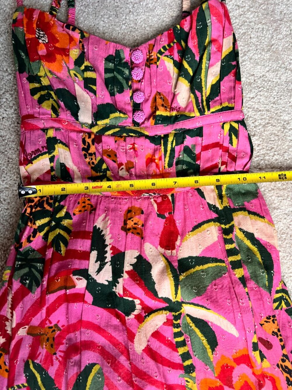 FARM Rio Pink Leopard Forest Midi Dress Beaded Buttons S - Picture 12 of 14